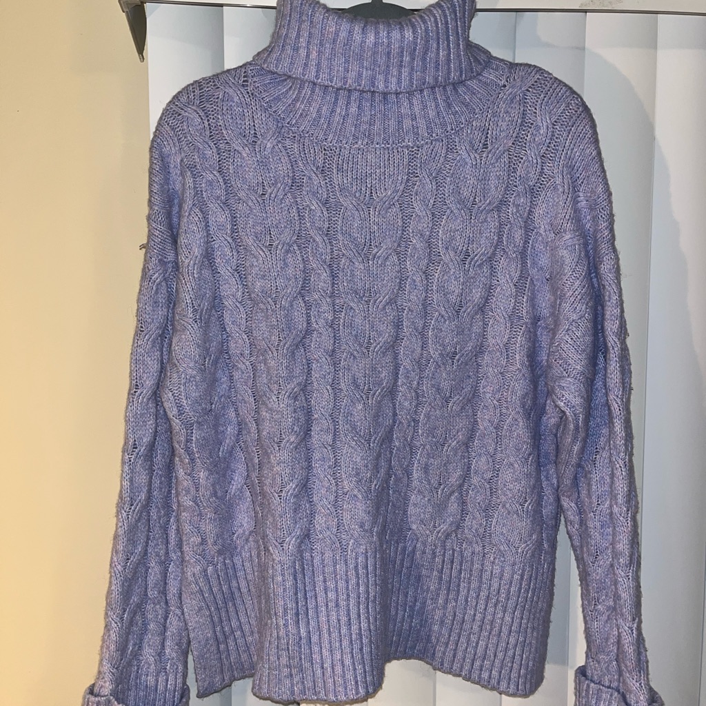 Cozy Purple Cable Knit Turtleneck Sweater